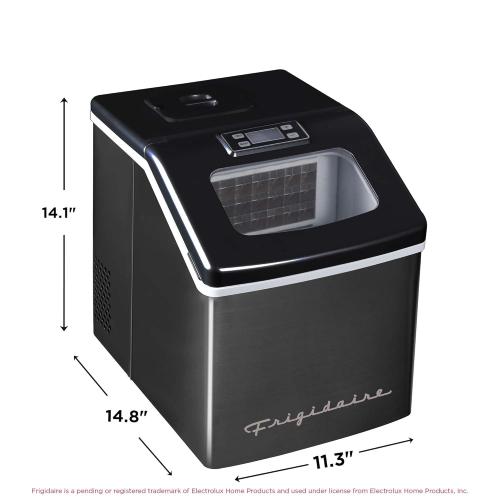 Frigidaire Ice Maker EFIC452, Countertop Stainless Steel Ice Maker with Transparent Window, Clear Ice Cube Maker with 40 lbs. Capacity, Ice Maker Machine – 14.8 D x 11 W x 14.1 H (Black)