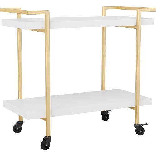 Martha Stewart Liam 2-Tier Mobile Office Storage and Printer Cart in White with Polished Brass Frame