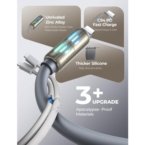 2 pk LISEN USB C to Lightning Cable, Chubby 240W 4 in 1 Charging Cable 6.6FT, USB A/C to C/Lightning with Light for iPhone 17 16 15 14 Pro Max/MacBook/iPad/Samsung S25/Switch/PS5,Camera & Photo Cables