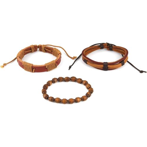 HZMAN Wrap Bracelets Men Women, Hemp Cords Wood Beads Ethnic Tribal Bracelets, Leather Wristbands