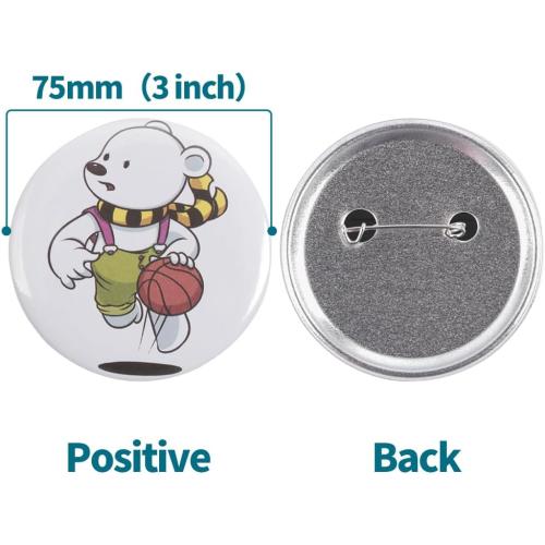 Happizza 100 Sets 75mm(3 inch) Metal Button Supplies,Round Pin Buttons Parts Blank Buttons Making Supplies for Button Maker Machine, Includes Metal Back Cover Shells, Clear Film&Blank Paper&Gasket