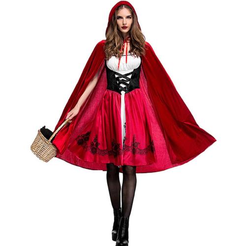2XL Colorful House Red Little Riding Hood Costume For Women, Christmas Halloween Party Dress with Cape Adult Role Playing