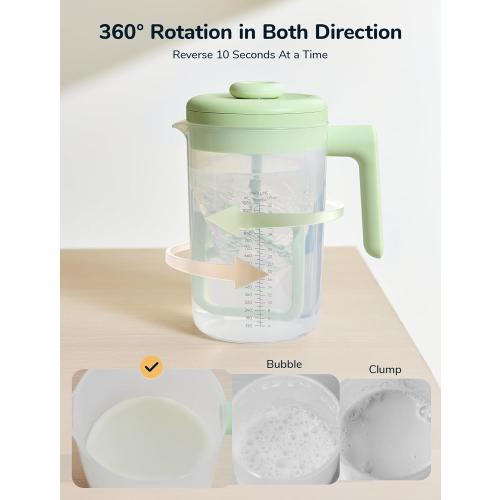 Electric Formula Pitcher, 36 oz Baby Formula Mixing Pitcher, Automatic Baby Formula Mixer, Bidirectional Stirring Breastmilk Pitcher, Locking Lid Smooth Formula Maker Milk Storage for Fridge(Green)