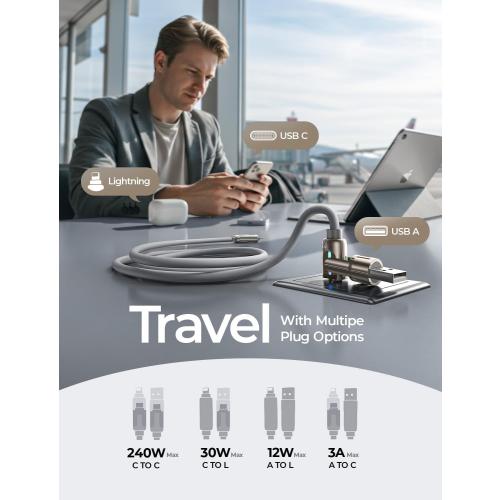 2 pk LISEN USB C to Lightning Cable, Chubby 240W 4 in 1 Charging Cable 6.6FT, USB A/C to C/Lightning with Light for iPhone 17 16 15 14 Pro Max/MacBook/iPad/Samsung S25/Switch/PS5,Camera & Photo Cables