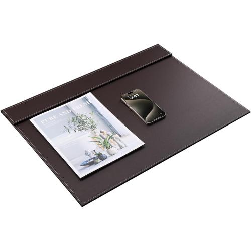 KINGFOM Ultra-Smooth PU Leather Desk Pad & Mat Office Desk Drawing & Writing Board A3/ A4 File Paper Clip Table Protector Mat on Top Large 24''x18'' (Brown)