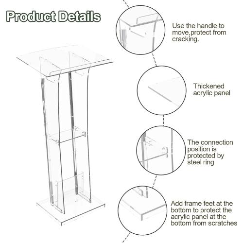 Size 48  Acrylic Clear Lecterns Podium Stand, 48 Inch - Pulpits with Storage Shelf for Churches, Conference, Speeches, Weddings, Classrooms, Professional Presentation Podiums (Transparent)