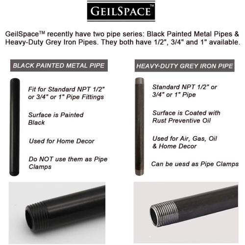 GeilSpace 6 Pack 18 Pre-Cut Black Metal Pipe, Industrial Steel Fits Standard Three Quarters Inch Black Threaded Pipes and Fittings - Vintage DIY Industrial Shelving (3/4 × 18)