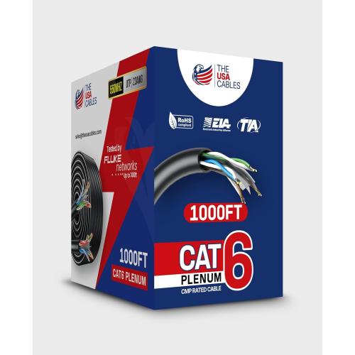 Cat6 Plenum Cable 1000FT– DSX-8000 Certified | 0.58mm Solid Conductor | High Speed 10Gbps Ethernet Cable | Premium Networking Wire for Home, Office & Commercial Installations - Black