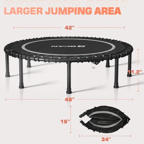 BCAN Mini Trampoline for Adults, Fitness Trampoline with Durable Bungees, Exercise Rebounder,Great Mini Trampoline for Indoor Grey