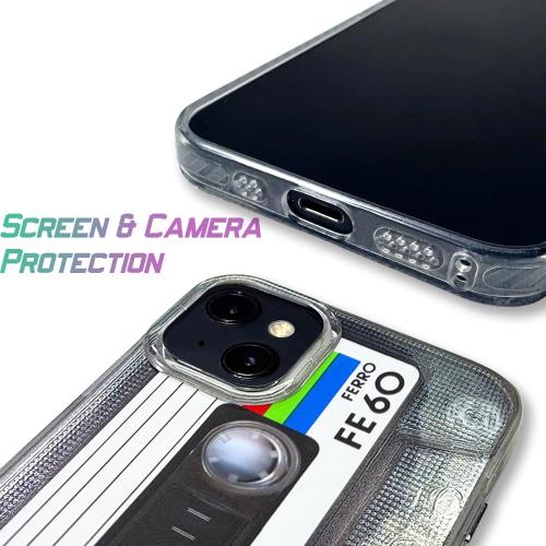 KIOMY 【Upgraded】 【3D Version】 Case for iPhone 14 and for iPhone 13, 3D Effect Silver with Cassette Tape Design, Music Classic Retro 80’s Type IMD Laser Shockproof Silicone Protective Phone Cover Cool