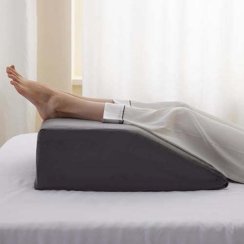 Leg Elevation Pillows, Leg Pillows for Sleeping, Cooling Gel Memory Foam Top, Wedge Pillow for Legs, Leg Wedges for Circulation, Swelling, After Surgery - Removable Cover (8 Inch, Dark Grey)