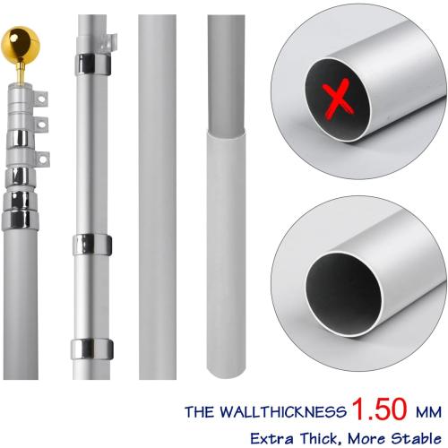 14 Gauge 20FT Telescoping Flag Pole Kit, Heavy Duty In Ground Telescopic Flag Poles with 3x5 American Flag, Outdoor Old Glory Flagpole Kits for Outside, Yard, Residential or Commercial