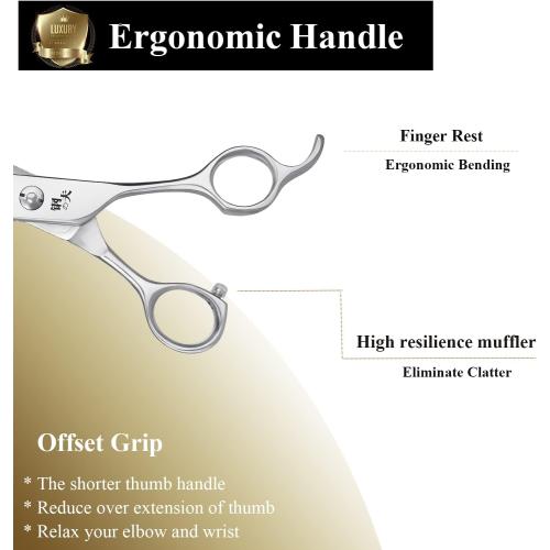 7 Professional Straight Dog Grooming Scissors Kit, Ergonomic Pets Cutting Shears, JP-440C Stainless Steel with Offset Handle, Light-weight Shears for Fur Hair Trimming