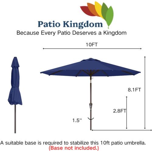 10FT Patio Umbrella Outdoor Market Umbrella with Crank and Tilt, 8 Flexible Fiberglass Ribs, UV-Resistant Waterproof Canopy for Patio, Deck, Garden, Backyard, Navy Blue