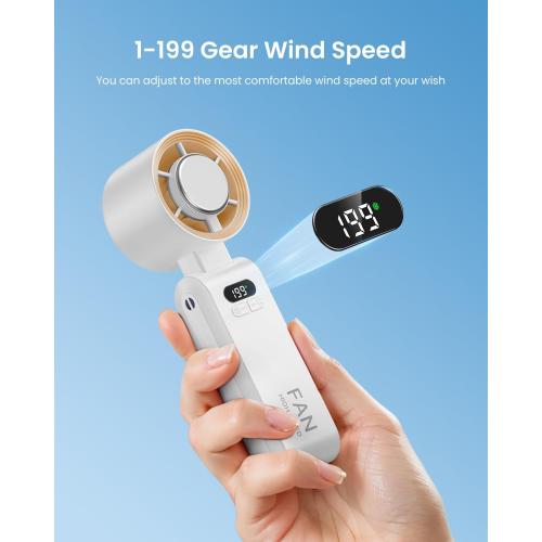 Handheld Portable Turbo Fan with Ice Cooler, Speed (1-199) 5500mAh Rechargeable Personal Fan,[20H Cooling Time] Mini Yet Powerful [20000 RPM] Small Pocket Fans for Travel/Outdoor/Home/Office, White