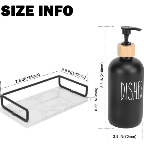 Color White and Black  Glass Soap Dispenser Set, Refillable Dish Soap Pump Dispenser, Kitchen Bathroom Counter Shampoo Conditioner Dispenser (with Marble Tray)