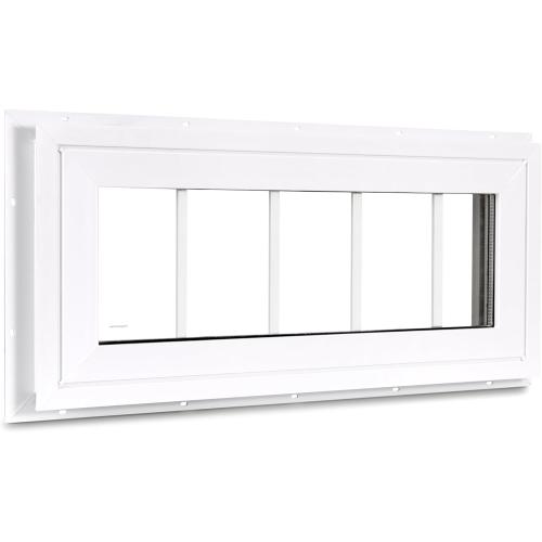 10 x 29 Vinyl Transom Window,blue and white | Double Pane Household Fixed Window with Grids and Tempered Glass for House, Above doors, Garage, Hallways