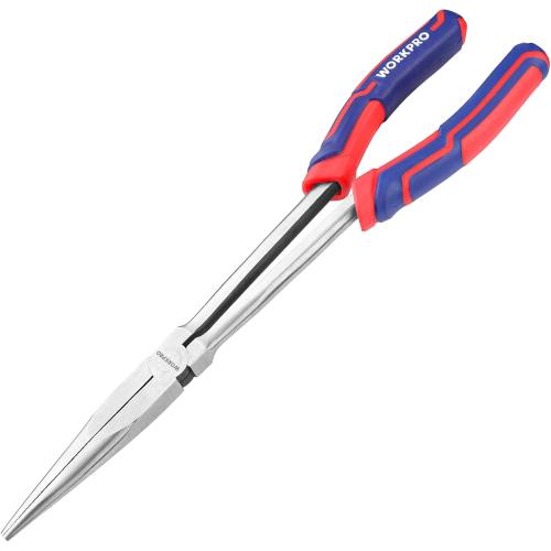 WORKPRO Premium 11” Extra Long Needle Nose Pliers, Paper Clamp Precision, Heavy-Duty CRV Steel, Soft Grip