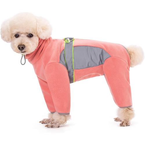 Dog Fleece Onesie Clothes, Dog Pajamas Dog Surgery Recovery Suit for Puppy, Small Dog Pjs Warm Coat for Male and Female Dogs(Dark Pink Size S-M)