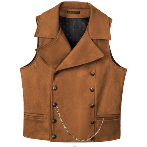 Size L Ceehuteey Mens Suit Suede Double Breasted Vest Classic Groomsmen Wedding Waistcoat Leather Big Lapel
