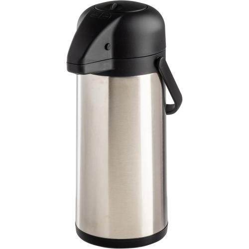 Stainless Steel Airpot with Swivel Base, 3 L (100 oz), Matte Silver Finish, Vacuum Insulated, Lockable Hot and Cold Airpot with Handle, Push-Button Dispenser