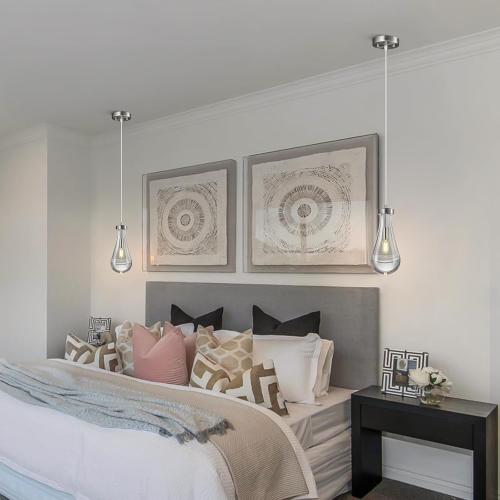 Raindrop Pendant Lights Kitchen Island Teardrop Nickel Hanging Light Fixtures Clear Solid Glass Pendant Light Modern Chandeliers for Dining Room Porch Corridor Living Room(2-Pack)