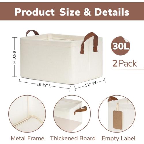 CHICVITA 2-Pack Large Storage Baskets for Shelves, Fabric Storage Bins with Metal Frame, Closet Organizers and Storage Boxes for Clothes Toy, Beige‼️no stains ‼️