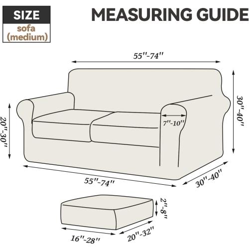 WEERRW Velvet Couch Covers for 2 Cushion Couch Sofa - High Stretch Luxury Velvet Plush 3 Pieces Sofa Slipcovers with Elastic Bottom, Furniture Protector for Pets, Machine Washable, Ivory, Medium