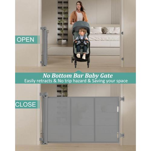 Color Grey Upgraded 71 Retractable Baby Gates with Reinforced Strip Design to Prevent Crawling Through, 48 Extra Tall Retractable Gates, 6 FT Retractable Dog Gate for Stairs, Doorways, Hallways