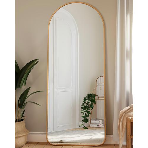 Antok Full Length Mirror, 56x15 Floor Mirror with Stand, Hanging Mounted Mirrors for Bedroom, Living Room, Cloakroom, Dining Room, Gold, Arch