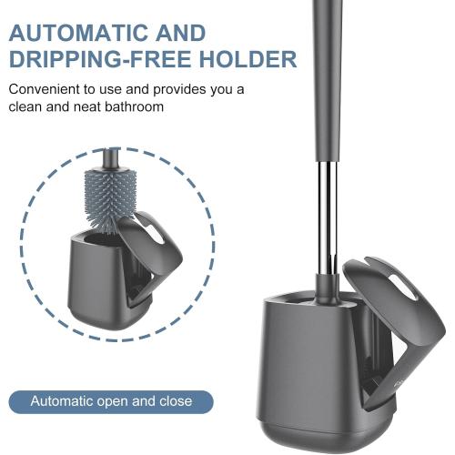 SetSail Silicone Toilet Bowl Brush and Holder Automatic Toilet Brushes for Bathroom with Holder Ventilated Toilet Cleaner Brush for Toilet Scrubber Cleaning - Grey