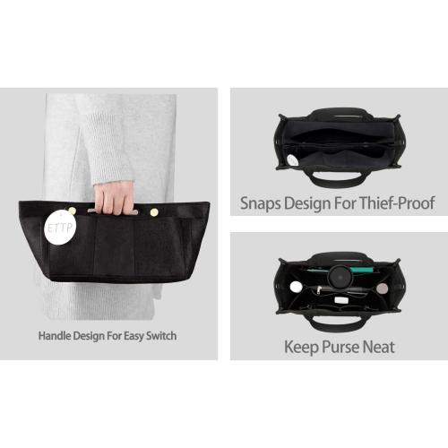Purse Organizer Insert For Handbags, Tote Bag Organizer Insert Compatible with Neverful gracefull onthego and more (Black, Large)