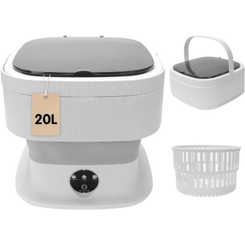 Mini Portable Washing Machine, 20L Foldable Portable Mini Washer Machine with Spin Dry, Collapsible Travel Washing Machine for Dorms, Apartment, RV and Camping. (Grey)
