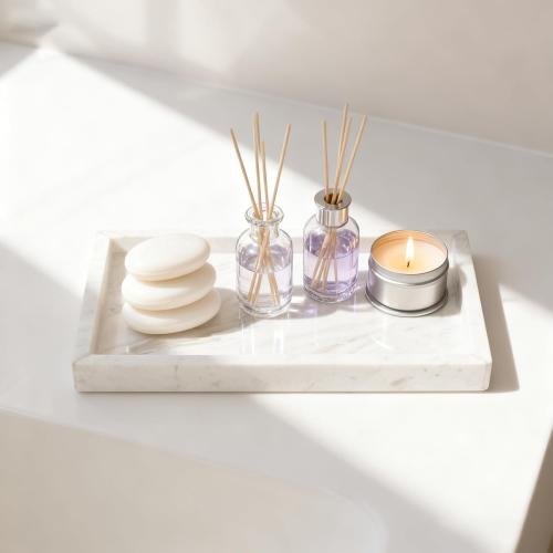 Natural Marble Vanity Bathroom Tray, 10 x 6.1 x 0.9 Not Plastic, Real Stone Home Decor Tray for Bathroom,Countertop,Kitchen, Sink Storage Holder Organizer for Soap Candles Perfume