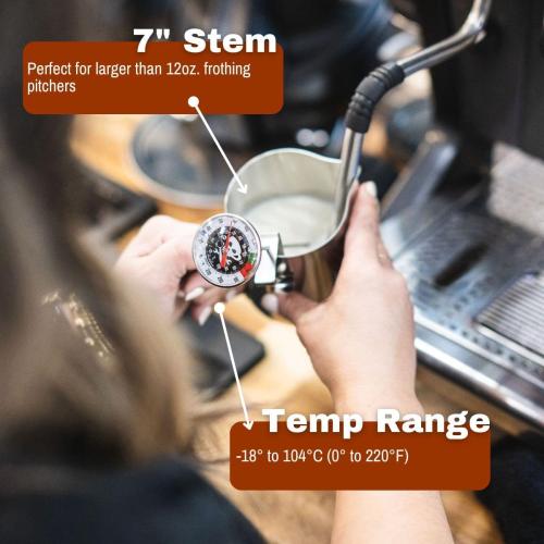 Barista Basics 7 Adjustable Milk Frothing Thermometer for Perfect Espresso, Latte, Coffee - NSF Approved, 0-220°F Range
