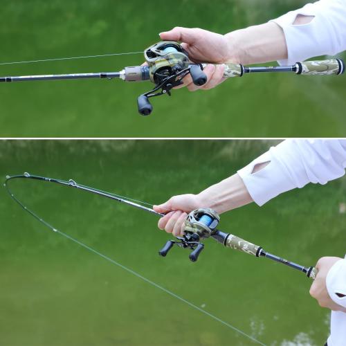 Sougayilang Baitcaster Combo, 30Ton 24Ton Graphite 2-Piece Blanks Casting Fishing Rod,SuperPolymer Handle, Hook Keeper with Camo Baitcasting Reel