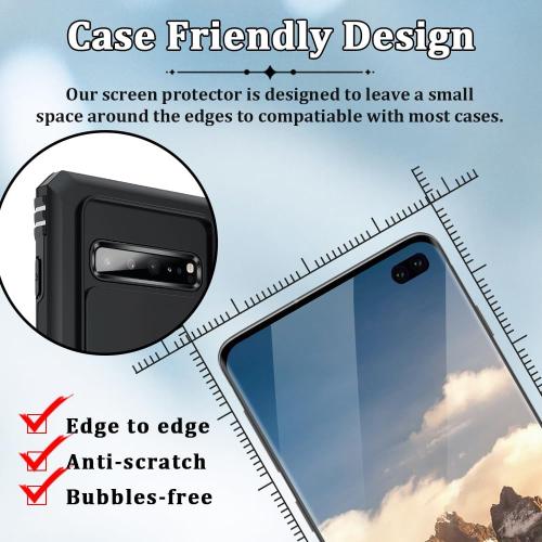 [2 2 Pack] Galaxy S10 Plus Screen Protector and Camera Lens Protector, Fingerprint Unlock, 9H Hardness Tempered Glass, Anti-Scratch, Full Coverage Glass Film, Bubble-Free, for Galaxy S10 Plus 6.4 Inch