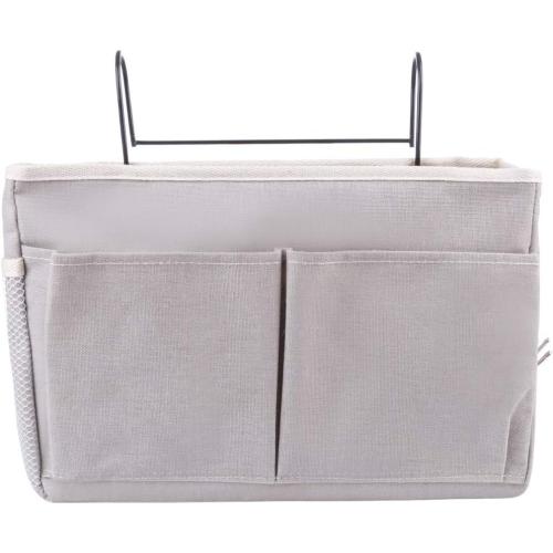 KonHaovF 2Pack Bedside Organizer Caddy Hanging with Hook, Bed Storage Pocket for Dorm Kids Room Top Bunk Bed Loft Bed, Bedside Storage for Phone Remote Control Laptop Books (Grey)