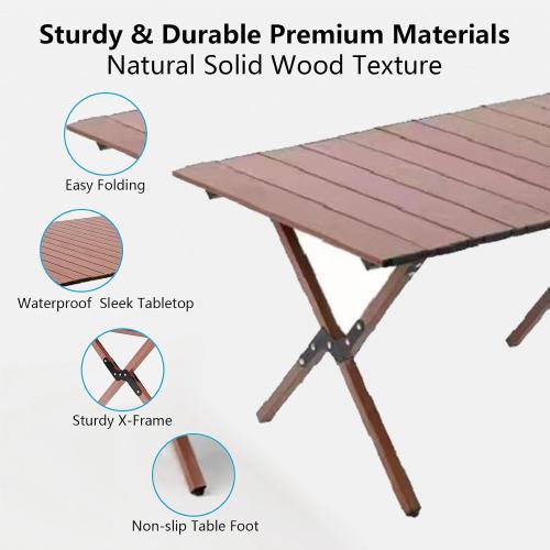 Size 48Inch  Color Brown Folding Camping Table, Lightweight Roll-Up Table Aluminum Low Portable Picnic Table with Carrying Bag for Outdoor, Beach, Picnic, Backyards, BBQ and Party (Walnut, 120CM)