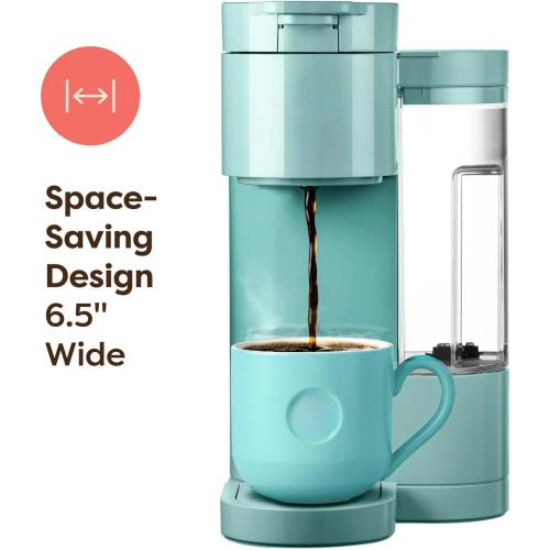 Single Serve Coffee Maker Compatible with K-Cup Pods, Compact Personal Coffee Brewer with 30oz Removable Reservoir, 3 Brew Sizes (6, 8, 10 oz), Travel Mug Friendly - Seafoam Green