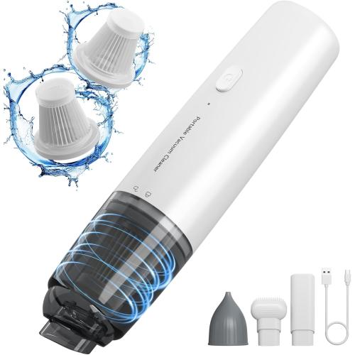 Handheld Vacuum Cordless, Car Vacuum Cleaner Portable with HEPA Filter, 2 Suction Modes, Mini Hand Held Vacuum Rechargeable for Car, Home, Pet Hair, Office, Desk, Keyboards (White)
