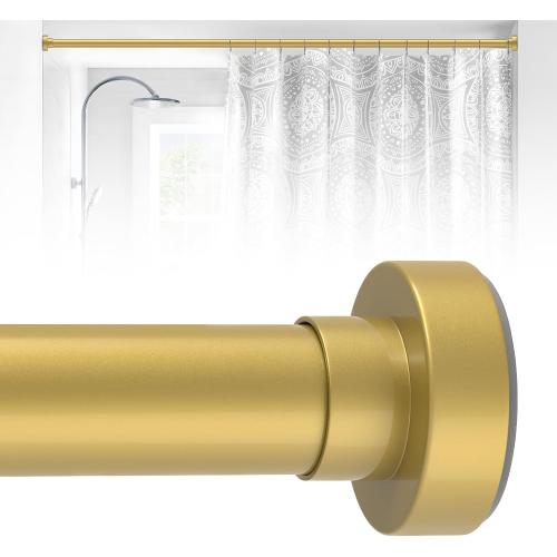 Spring Tension Shower Curtain Rod,18-49,Heavy Duty,No Drill,Gold | Small Adjustable Spring Tension Shower Pole,Non-Slip,for Bathroom,Kitchen,Doorway,Sturdy Metal,Rust Resistant,Easy to Install