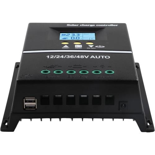 MPPT-Solar Charge Controller, 200A MPPT-Solar Charge Controller 12V/24V/36V/48V LCD Display Battery Regulator, Dual USB Charging Ports, 7 Operation Modes