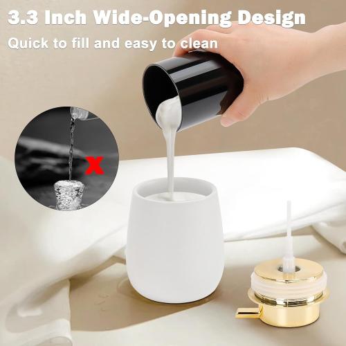 Ceramic Soap Dispenser, Refillable Dish Soap Pump Dispenser, Hand Soap Dispenser for Kitchen Sink Bathroom Counter, Modern Stylish Design (Black & White)