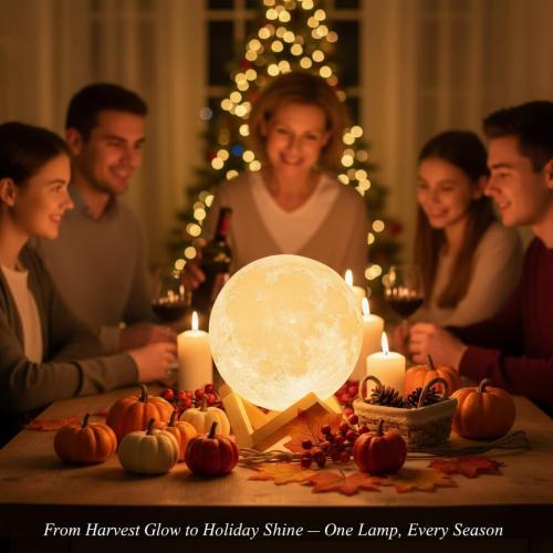 Mydethun Large Moon Lamp - 7.1 Large Thanksgiving & Christmas Table Décor, Gifts for Women and Mom, Touch-Dimmable Lamp with Wooden Base – Rechargeable Dual Color Night Light for Bedroom, Home