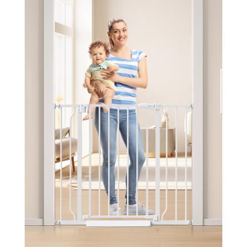 Size 34 Extra Color White Tall Baby Gate for Stairs, Auto Close Stroller Friendly Dog Gate Indoor for Doorways, Pressure Mounted 29-40 Wide Baby Gate, Easy Walk Through Gate for Children & Pets, White