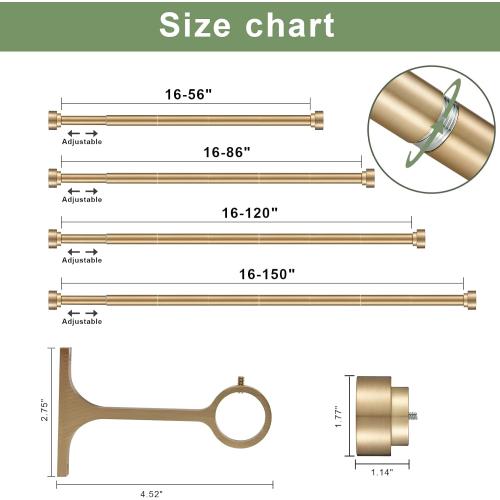 16-120 Inch Curtain rods, 1 Inch Diameter Splicing and Telescoping Structure Window Treatment Rods Set Adjustable Drapery Rods Heavy Duty Pole, Warm Gold