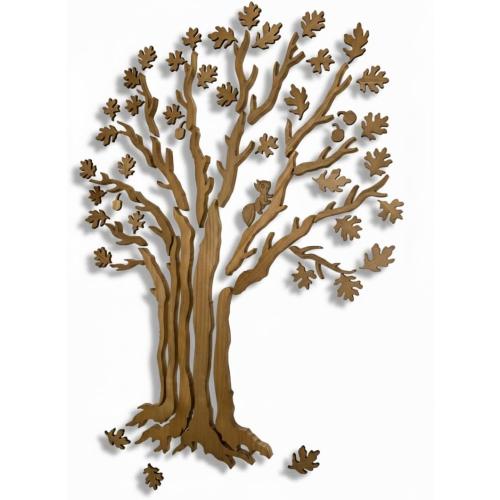 Nature-Inspired White Oak Tree Wall Art, Bronze, 39 x 59 | Rustic Forest Decor, Squirrel & Acorns, Handcrafted Wooden Silhouette, Farmhouse/Cabin, 39 x 59
