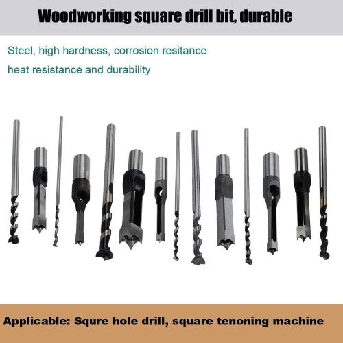 Square Hole Drill Bit, Steel Hardness Sharp Mortising Chisel Set 1/2-Inch, 1/4-Inch, 3/4inch, 3/8-Inch, 5/8-Inch, 5/16-Inch, 9/16-Inch Woodworking Mortiser Drill Bit-7pcs