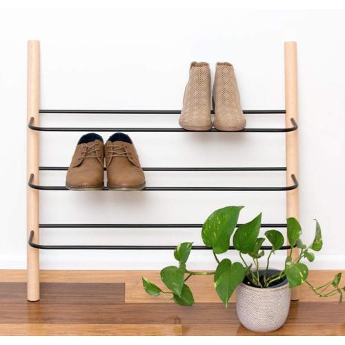 Beech Wood and Black Wooden Shoe Rack Organizer - Modern Shoe Rack That Holds 12 Pairs of Shoes | Wooden Shoe Racks for Closets 3 Tier Could Be Used in the Kitchen, Entryway or Mudroom for Extra Storage (Beech, 3 Tier)
